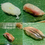 鮨 子都菜 - しめ鯖の三枚重ねはシャリに胡麻が混ぜてある