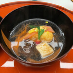 旅亭半水廬 - 煮物碗：慈姑餅 焼粟麩 椎茸 むくろじ大根