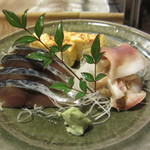 鮨秀仙 - お造り　シメサバ・厚焼き卵・ほっき貝
