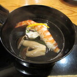 玄斎 - 岩津ネギとヒラタケの入ったしんじょう 車海老