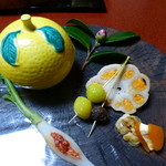 大喜庵 - ２０１２，１２　突き出し　辛子レンコン　銀杏他