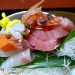 大喜庵 - ２０１２，１２　お造り　ぼたんえび　マグロ　タイ　ひらめ