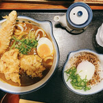 のらや - 鶏ちく天カレーうどん&温玉カツオご飯