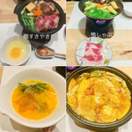 Kamoryouri Fuugetsu - メインは鴨の陶板焼き、すき焼き、鴨しゃぶから選べた　すき焼きだとシメに溶き卵で閉じてもいい。ご飯も言ったら貰えた