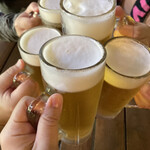 再度山荘 - ビールで乾杯！登山頑張りました！