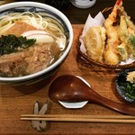 Baisou - 肉うどん+天ぷら盛り合わせ
