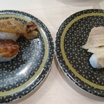 はま寿司 - 左直火焼き牛カルビ165円、右豚塩カルビ110円