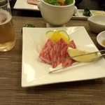 錦水別荘 - [夕食]広島牛の鉄火焼き<焼く前>（Ａ5ランクの広島牛です）