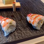 Tensushi - エビと生シラス 白酢と赤酢食べ比べ