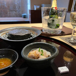 梶川 - 河豚刺身と白子、帆立貝柱