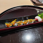 梶川 - 鰹の山かけ、平目雲丹からすみ