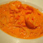 イタリア食堂 DecoBocco - ランチ　パスタ　小海老とバジルのトマトクリームソース　スパゲティ