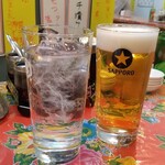 屋台餃子 蘭蘭 - お水（ソフトドリンクは無し）、生ビール605円