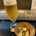 Udon Endou - 生ビールとおぼろ豆腐