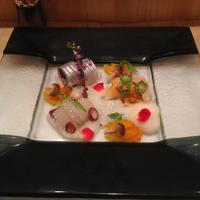 水葵 - 「サバの菊菜巻き、烏賊、蛸イボ、ミル貝、ウニの白雪酢がけ」です！ウマーウマー(^^)！