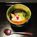 Kimmata - 大徳寺麩と帆立の絹掛け、柿のソース