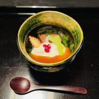 近又 - 大徳寺麩と帆立の絹掛け、柿のソース