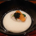 鉄板焼き いわ倉 - 白子汁　餅蓮根　唐墨　生海苔