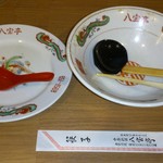 八宝亭 - 完食、満腹　ご馳走様でした。　陶器のお皿や器に店名&電話番号入り ! まさに昭和の時代の中華屋の王道ですな