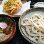 手打 ここらの田舎うどん なんかん - 肉汁うどん並盛&かき揚げ