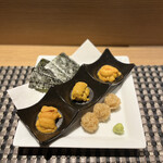 船橋 寿司 天 - 雲丹の3種食べ比べ