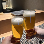 船橋 寿司 天 - まずはビールで乾杯