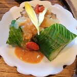 Jinguumae Rakan Ka - 舞茸、胡瓜、クラゲの酢味噌和え