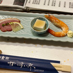 かっすい亭 - 鴨ロース、胡麻豆腐、蒸し海老