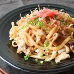 Fried udon with bonito flakes