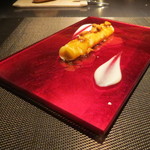 エクアトゥール - 鹿児島産筍とフォアグラのカネロニ仕立て、ブルーチーズとフォアグラのソースで