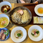 Ramen FeeL - Feelつけ麺大盛り 出汁卵 つけ汁W 海老わんたん 肉わんたん 炙り肩ロース焼き豚