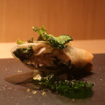 RISTORANTE IL NODO - 天城下山さんの12か月アマゴ再構築 ケール ハヤトウリ 八木下さんのベルガモットアップ