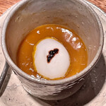 オオクサ - 温かい栗のポタージュ　季節感があります　熊野地鶏のブイヨンが強烈に美味いんですー！