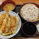 Tendon Tenya Toyama Hongo Ushin Ten - 天丼冷小そばセット