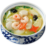 Seafood soup soba with scallops (scallops, large shrimp, squid)