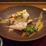 穴子の焼き霜　わさび鬼おろし添え