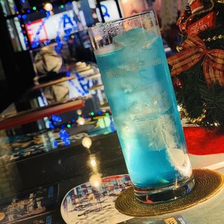 Enjoy bright blue original cocktails and standard drinks