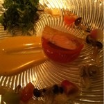 フィオッキ - 黒部大鱒とペペローニのテリーナ　マヨネーズソース　葉野菜のサラダで