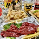 リオンドール - 料理写真:馬刺し＆生ジョッキ缶他