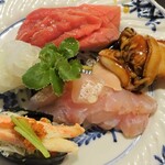 小松 弥助 - あかいか、炙りとろ、甘鯛、煮蛤、雪紅葉