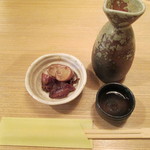 富梅 - 2012.12.24　熱燗、付き出汁　子持ちホタルイカ煮付け