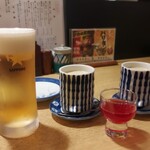 粋居酒屋 ほの路 - ビールとお通しの茶碗蒸しそしてすっぽんの血