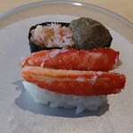 はま寿司 - かに食べ比べ(紅ずわい握り・紅ずわい軍艦)308円