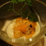 裏参道牛肉店 - ゆりねのフラン、焼きウニのせ