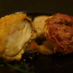 裏参道牛肉店 - 牛ネックとフォアグラテリーヌ、原木しいたけエビ詰めフリット