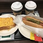 タリーズコーヒー - ボールパークドッグ、フレンチトースト、本日のコーヒー、カフェラテ