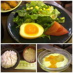 Robata Bisuto Ro Niku Oto Beji Ko - ◆サラダは、お野菜たっぷりで煮卵添え。 ◆ご飯は麦入りで健康的。 ◆お味噌汁も具がタップリ。