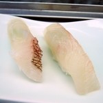 一鮨 - ひらめ（青森産）　真鯛 左から