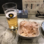 天ぷら酒場 ててて天 - ちょい呑みビールとお通しの長芋のお浸し