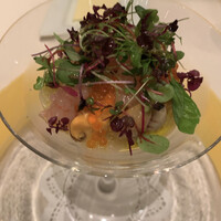 ラ・グランターブル ドゥ キタムラ - 冷前菜
                    　モンサンミッシェル産・ムール貝
                    　北海道産・水蛸とつぶ貝
                    　石川産・甘海老
                    　岡山産・錦糸南瓜をあしらった
                    　三浦半島産・コリンキー南瓜のムース